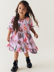 Baker by Ted Baker (0-6yrs) Lilac Purple Floral Tiered Dress - Image 5 of 14
