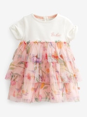 Baker by Ted Baker Pink Floral Tiered Mesh Dress - Image 1 of 4