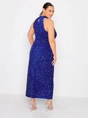 Yours Curve Blue London Sequin Velvet Choker Maxi Dress - Image 2 of 5