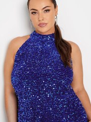 Yours Curve Blue London Sequin Velvet Choker Maxi Dress - Image 5 of 5