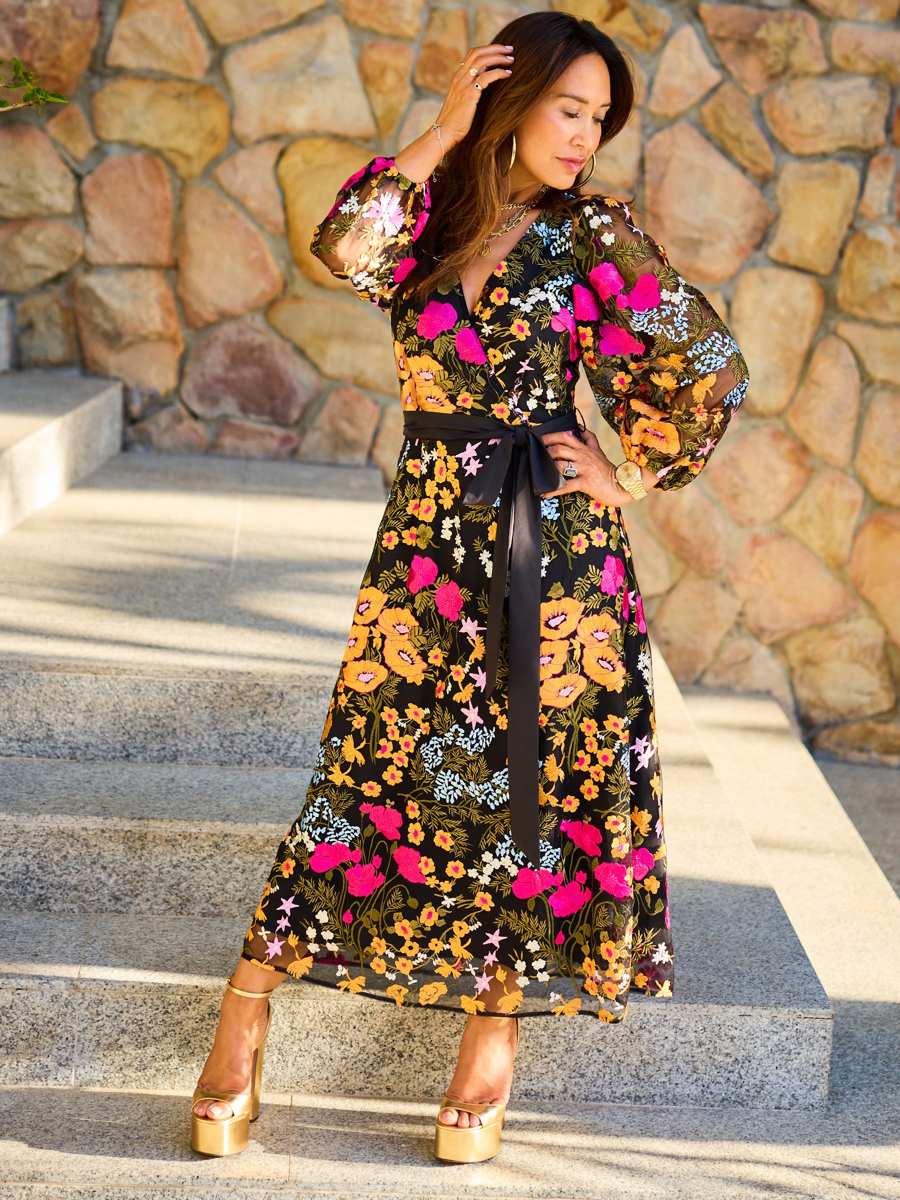 Buy Myleene Klass Floral Embroidered Wrap Dress from Next Luxembourg