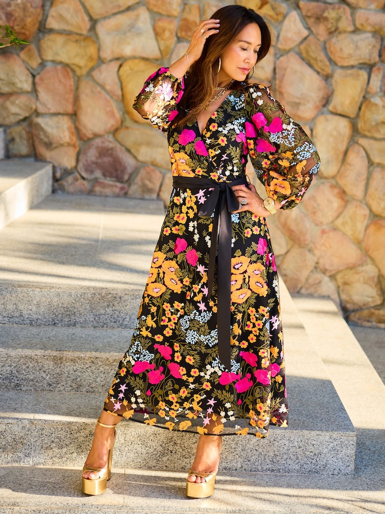 Myleene Klass Floral Embroidered Wrap Dress - Image 2 of 10