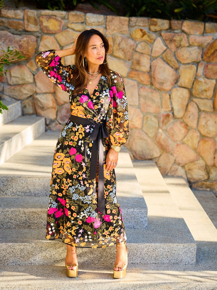 Myleene Klass Floral Embroidered Wrap Dress - Image 4 of 10