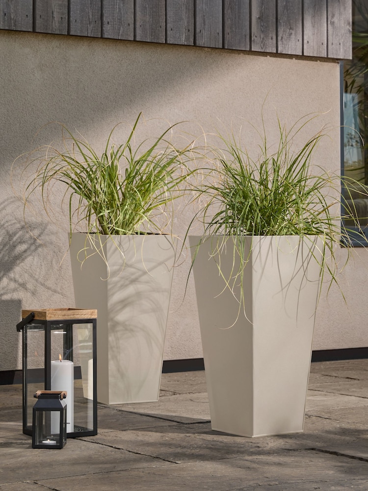 Set of 2 Grey Metal All Weather Plant Pot - Image 1 of 4