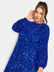 Yours Curve Blue London Sequin Velvet Bellow Sleeve Shift Dress - Image 4 of 4