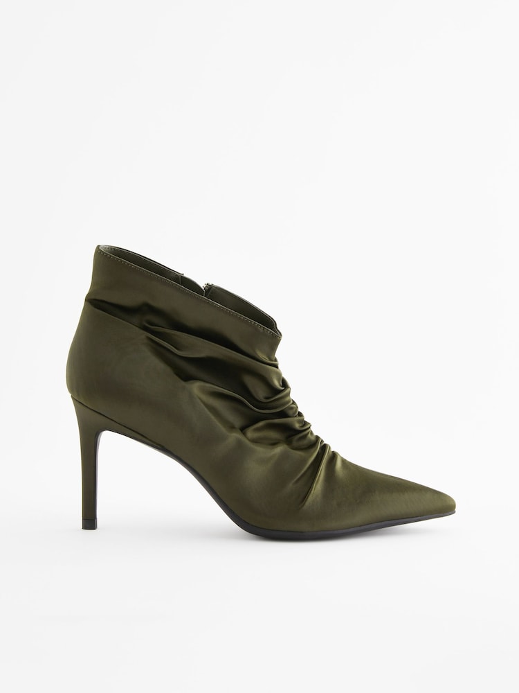 Khaki Green Forever Comfort® Point Toe Ruched Ankle Boots - Image 2 of 5