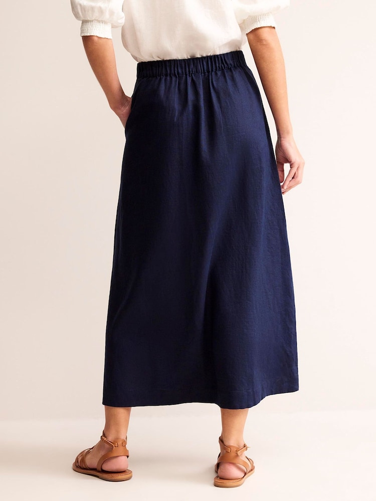 Boden Blue Florence 100% Linen Midi Skirt - Image 2 of 5 Boden Blue Florence 100% Linen Midi Skirt - Image 2 of 5