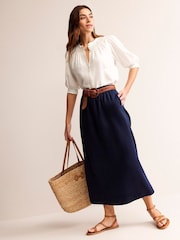 Boden Blue Florence 100% Linen Midi Skirt - Image 3 of 5