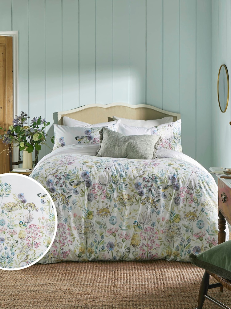 Voyage White Morning Chorus 100% Cotton Duvet Cover Set - Image 1 of 4