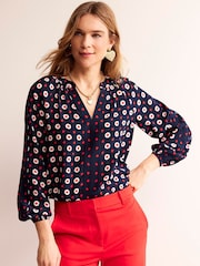 Boden Blue Border Print Raglan Top - Image 1 of 5