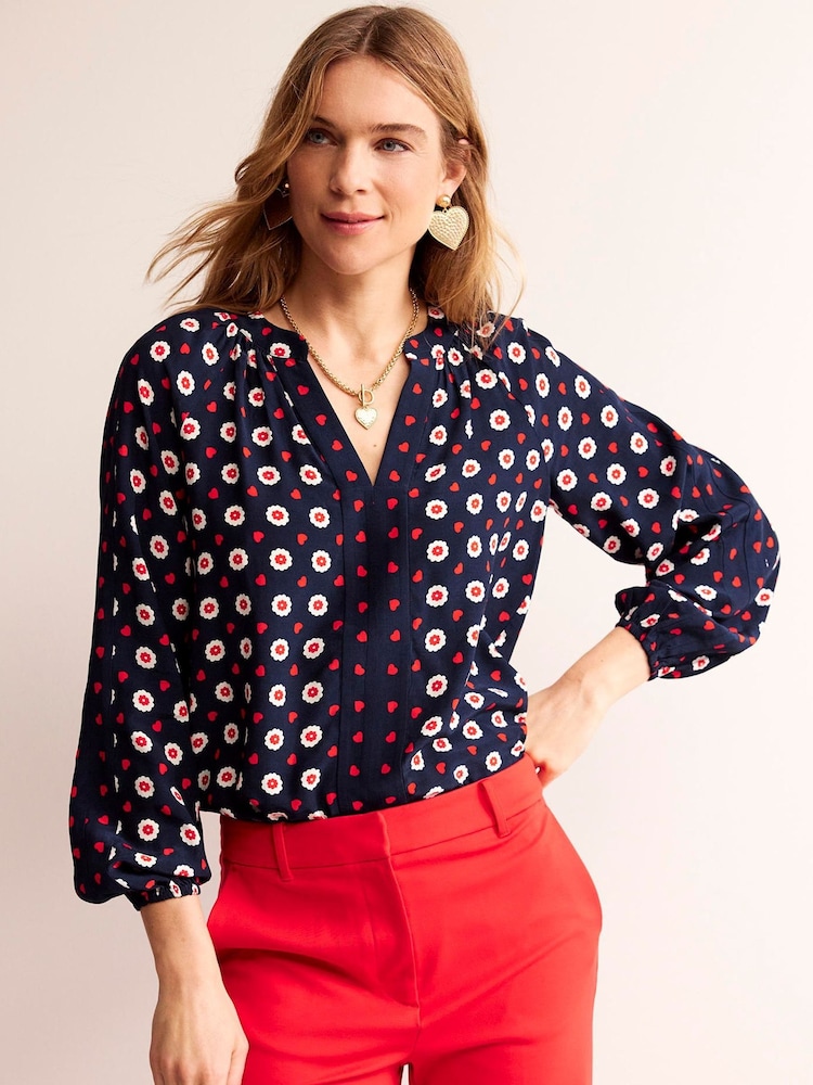Boden Blue Border Print Raglan Top - Image 1 of 5