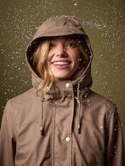 Joules Padstow Mushroom Brown Waterproof Raincoat With Hood - Image 11 of 12