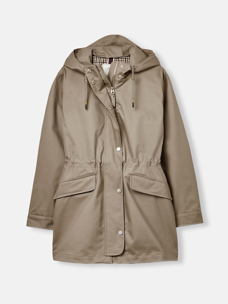 Joules Padstow Mushroom Brown Waterproof Raincoat With Hood - Image 12 of 12
