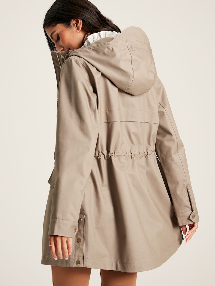Joules Padstow Mushroom Brown Waterproof Raincoat With Hood - Image 2 of 12