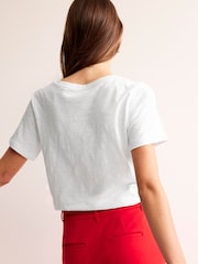 Boden White Regular V-Neck Slub 100% Cotton T-Shirt - Image 2 of 5