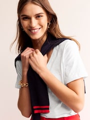 Boden White Regular V-Neck Slub 100% Cotton T-Shirt - Image 4 of 5