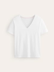 Boden White Regular V-Neck Slub 100% Cotton T-Shirt - Image 5 of 5