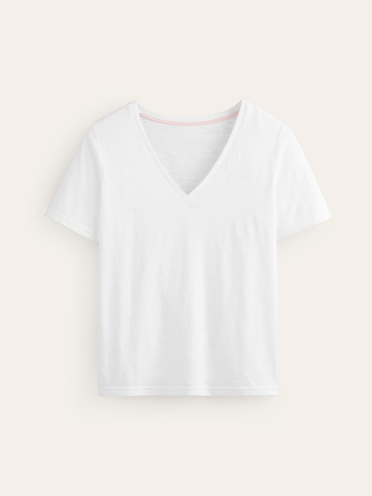 Boden White Regular V-Neck Slub 100% Cotton T-Shirt - Image 5 of 5