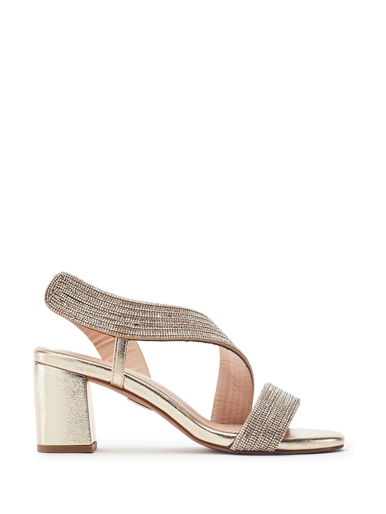 Moda in Pelle Gold Nikkia Asymmetric Glitz Heel Sandals - Image 1 of 4 Moda in Pelle Gold Nikkia Asymmetric Glitz Heel Sandals - Image 1 of 4