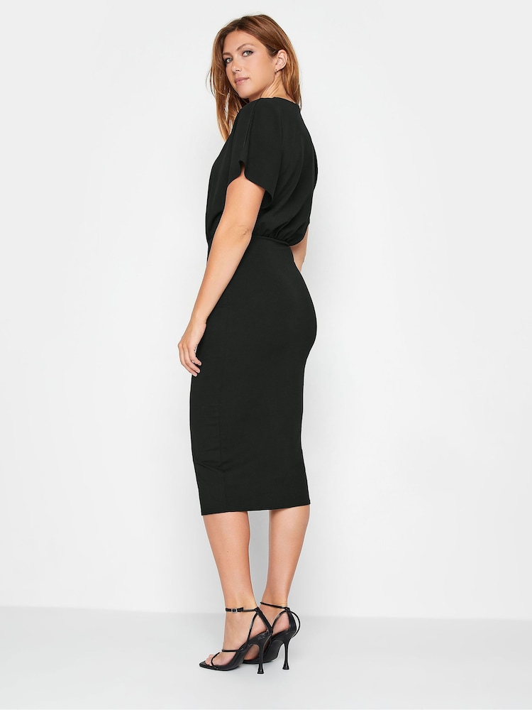 Long Tall Sally Black Scuba Wrap Midi Dress - Image 3 of 4