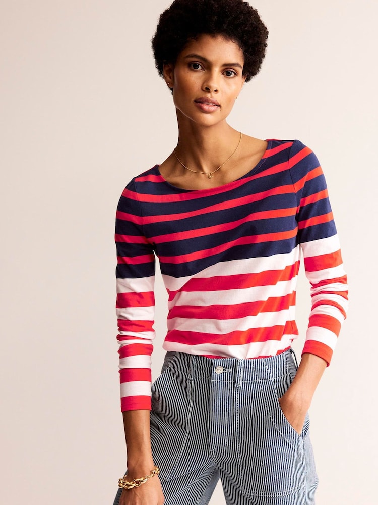 Boden Blue Ella 100% Cotton Long Sleeve Breton T-Shirt - Image 1 of 5