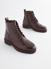 Chocolate Brown Brogue Lace-Up Boots - Image 1 of 6