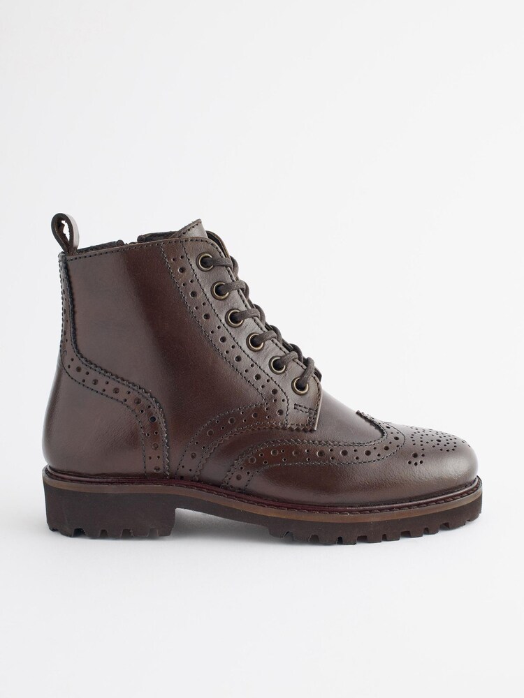 Chocolate Brown Brogue Lace-Up Boots - Image 2 of 6 Chocolate Brown Brogue Lace-Up Boots - Image 2 of 6