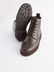 Chocolate Brown Brogue Lace-Up Boots - Image 3 of 6