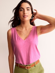 Boden Pink Regular V-Neck Slub 100% Cotton Vest - Image 1 of 5