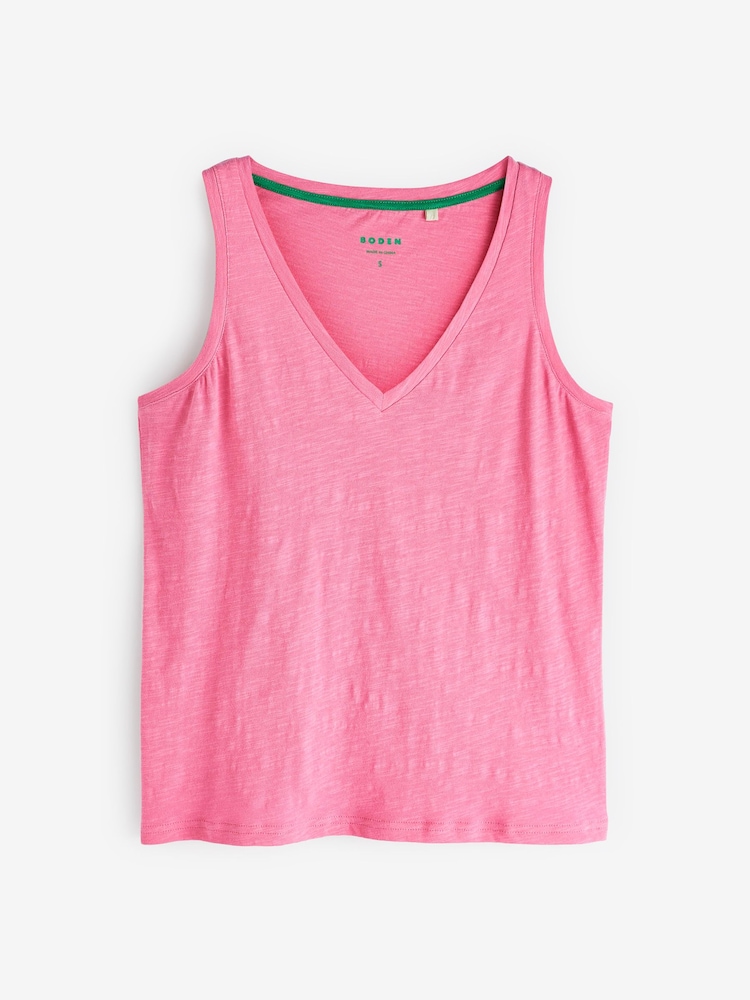 Boden Pink Regular V-Neck Slub 100% Cotton Vest - Image 5 of 5