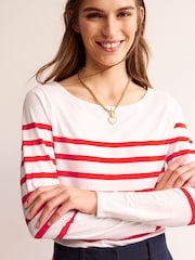 Boden Cream Ella 100% Cotton Long Sleeve Breton T-Shirt - Image 4 of 5