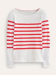 Boden Cream Ella 100% Cotton Long Sleeve Breton T-Shirt - Image 5 of 5