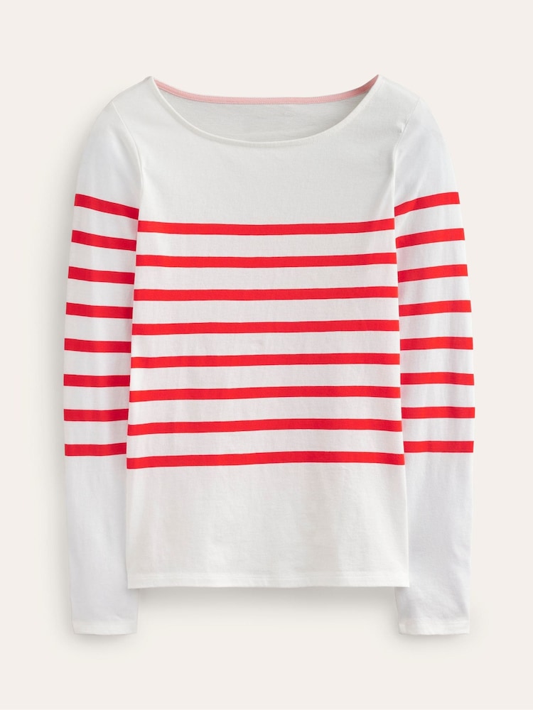 Boden Cream Ella 100% Cotton Long Sleeve Breton T-Shirt - Image 5 of 5