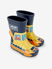 JoJo Maman Bébé Navy Digger Printed Lined Wellies - Image 1 of 4