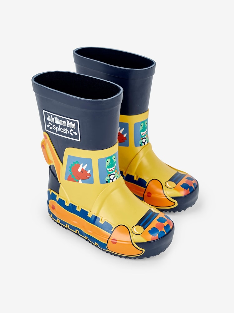 JoJo Maman Bébé Navy Digger Printed Lined Wellies - Image 1 of 4