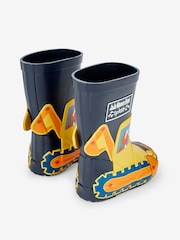 JoJo Maman Bébé Navy Digger Printed Lined Wellies - Image 2 of 4