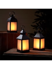 Lights4fun Black 3 Flame Effect Garden Lanterns - Image 1 of 1