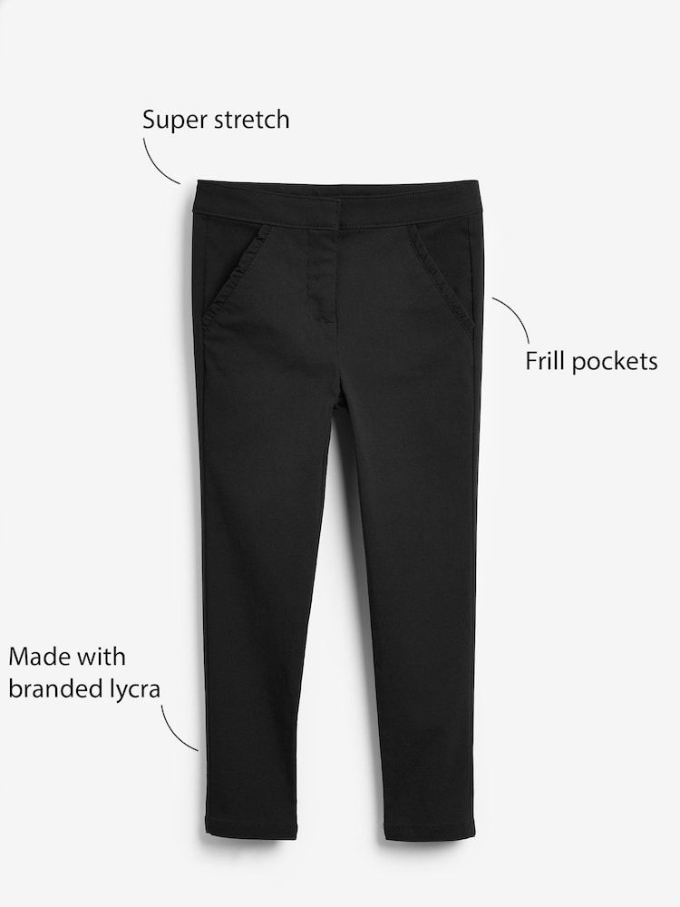 Black Frill Detail Stretch Skinny Trousers (3-16yrs) - Image 2 of 5