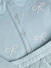 Monsoon Blue Pearl Bow Top & Appliqué Mesh Skirt Set - Image 2 of 2