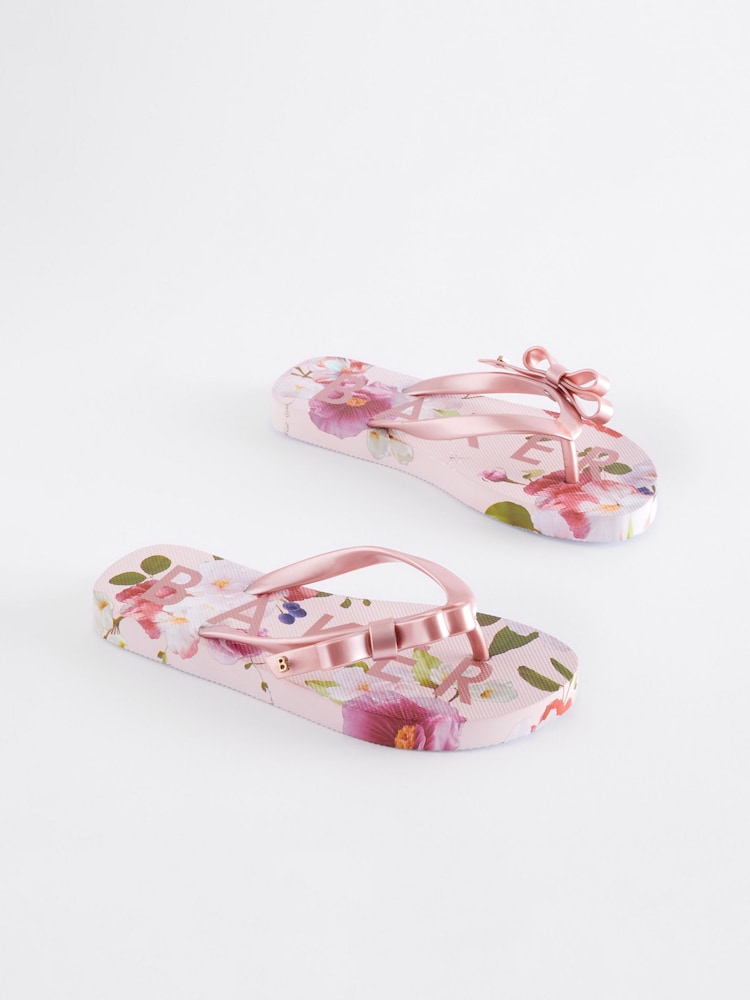 Baker by Ted Baker Floral Printed Bow Flip Flops - Image 1 of 6