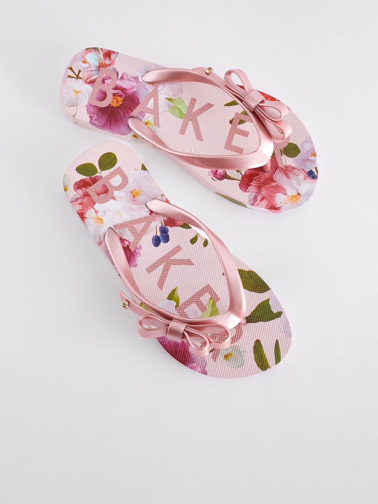 Baker by Ted Baker Floral Printed Bow Flip Flops - Image 6 of 6