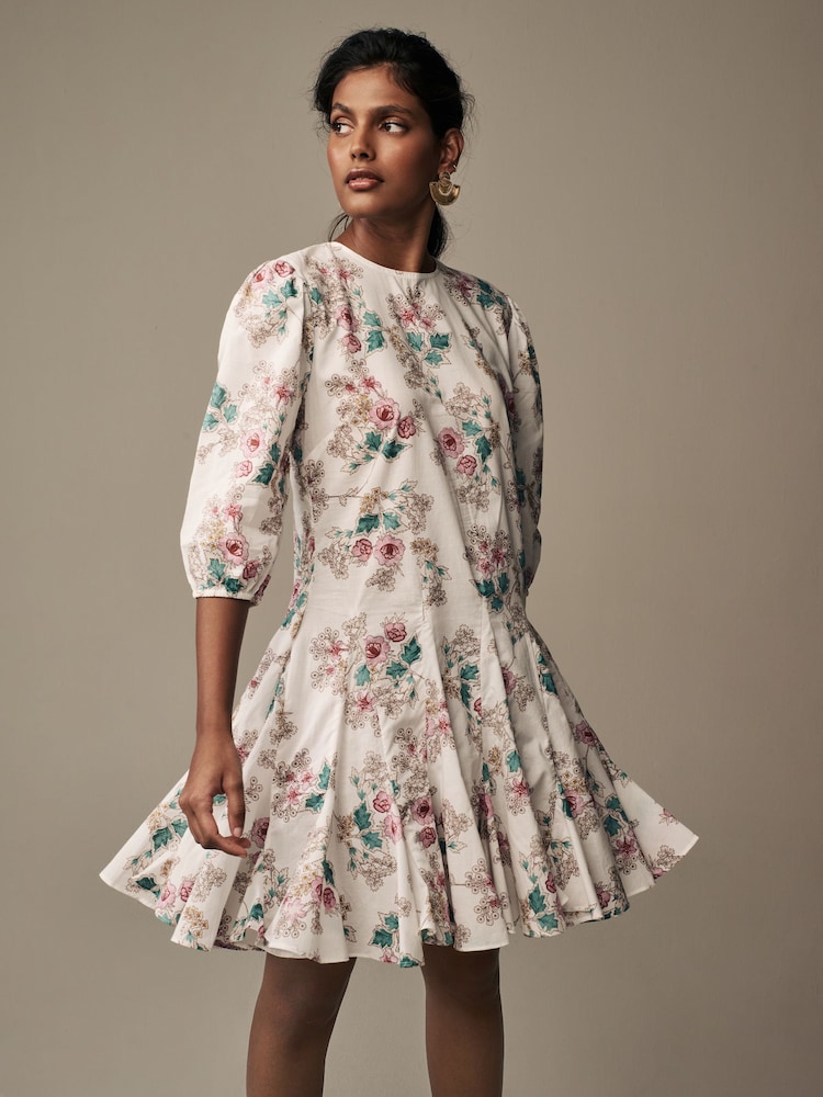 Laura Ashley Ecru/Pink 100% Cotton Mini Dress - Image 1 of 6