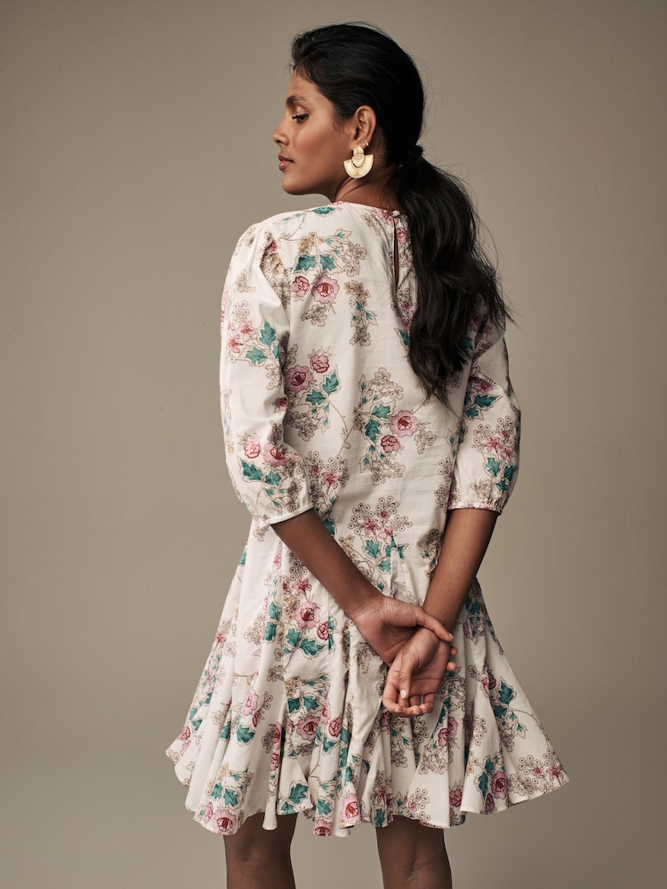 Laura Ashley Ecru/Pink 100% Cotton Mini Dress - Image 2 of 6