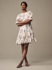 Laura Ashley Ecru/Pink 100% Cotton Mini Dress - Image 3 of 6