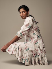 Laura Ashley Ecru/Pink 100% Cotton Mini Dress - Image 4 of 6