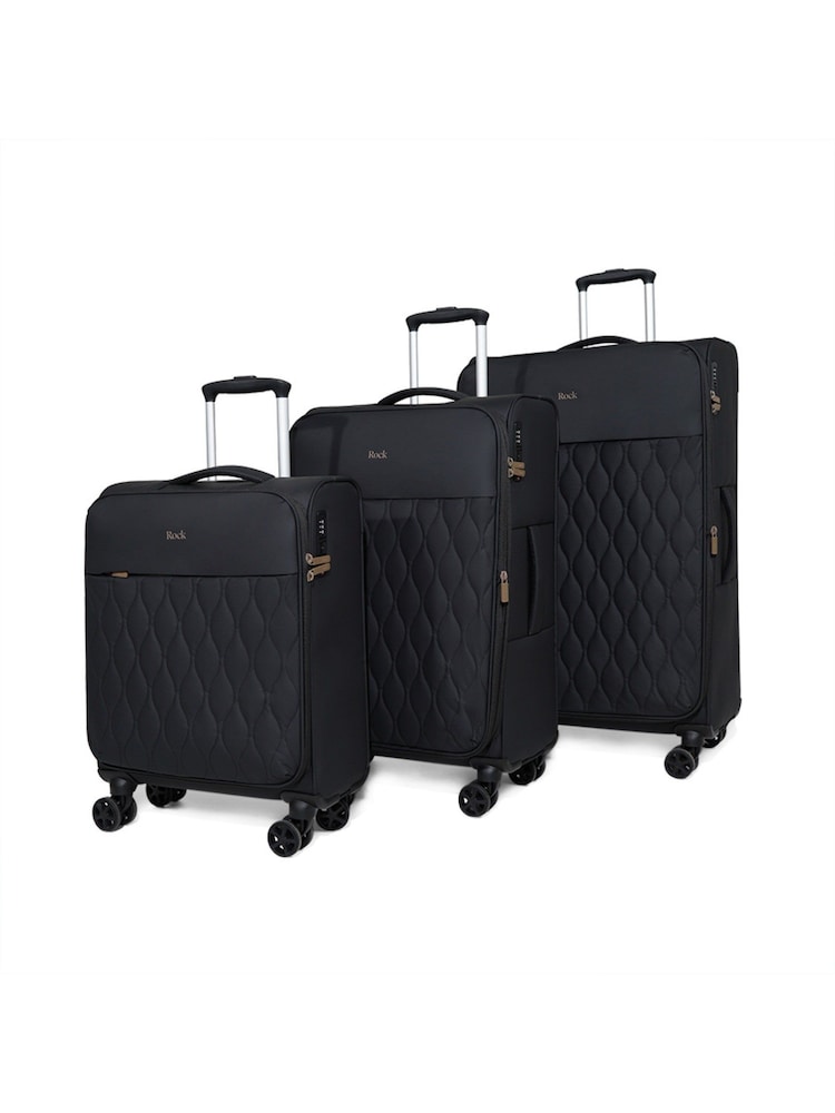 Rock Luggage Black Ember 8 Wheel Hardshell Suitcase 3 Piece Set - Image 1 of 6