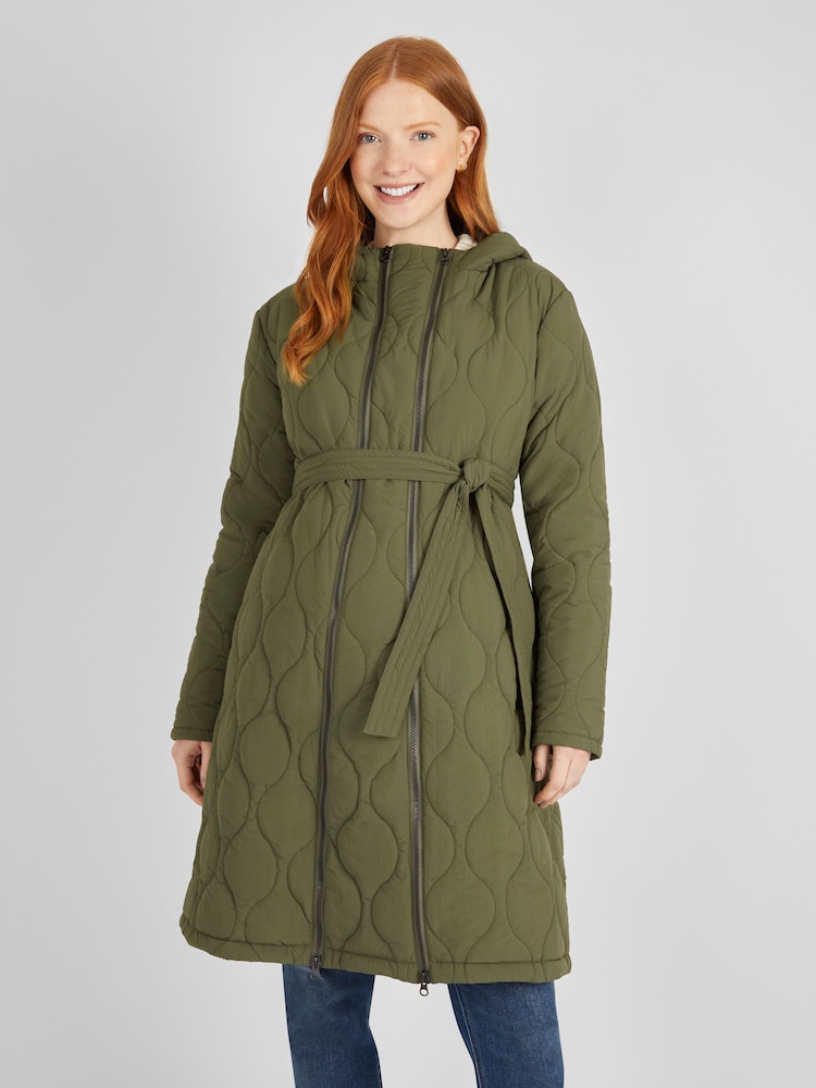 JoJo Maman Bébé Khaki 2-in-1 Quilted Maternity Puffer Coat - Image 2 of 5