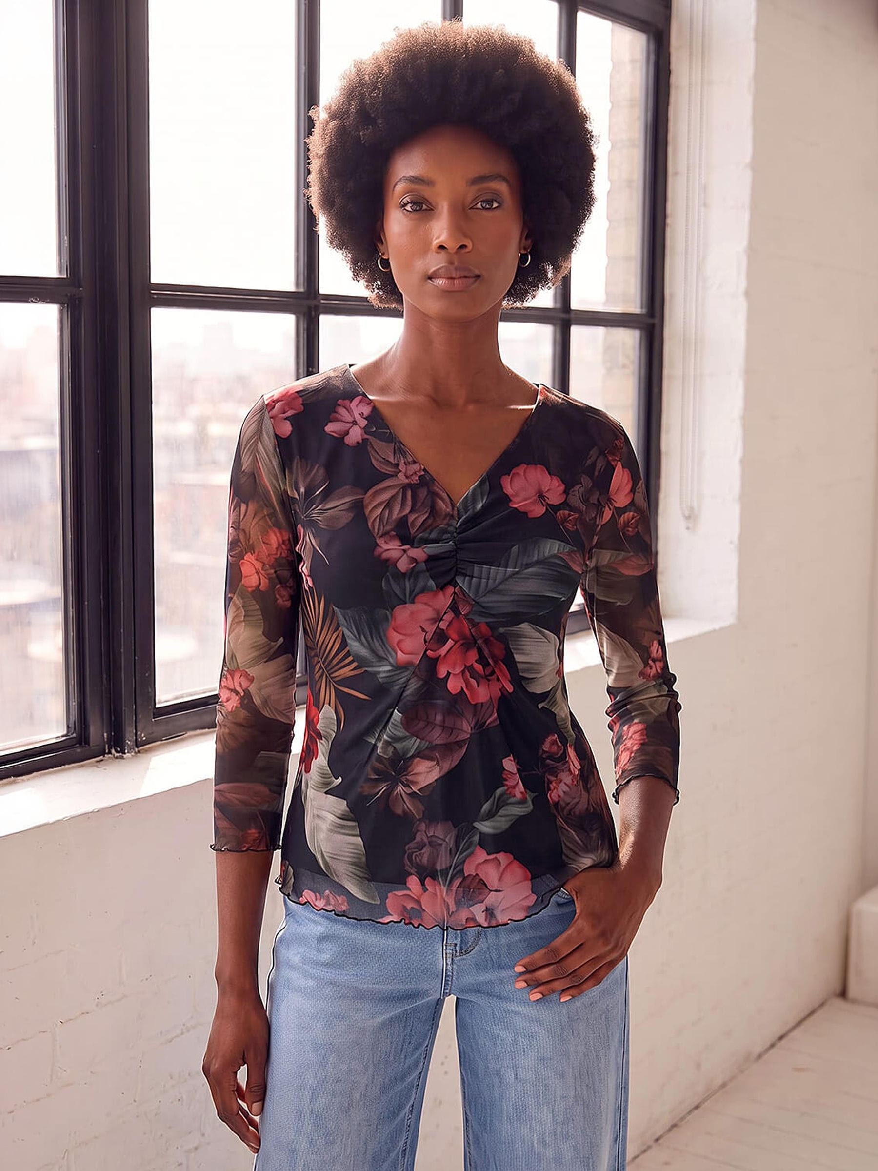 Roman Women's Wine Floral Print Mesh Top In | : Size 20 - Image 2
