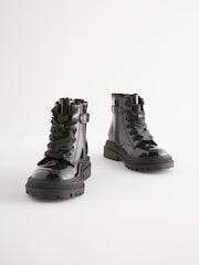 Black Patent Wide Fit (G) Chunky Lace-Up Ankle Boots - Image 1 of 7