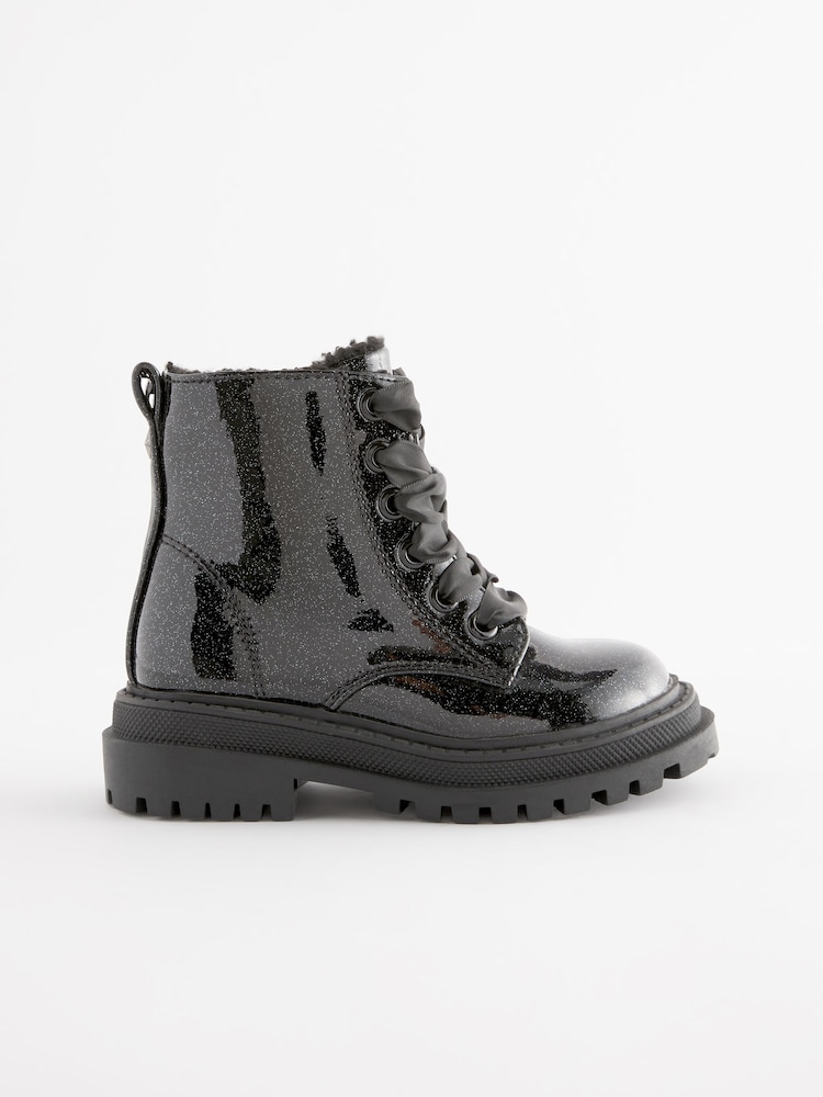 Black Patent Wide Fit (G) Chunky Lace-Up Ankle Boots - Image 2 of 7